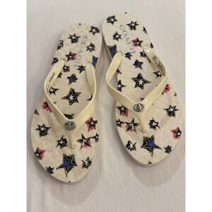 COACH Abbagail Flip Flop Chalk White Patriotic Stars Print Thong Sandal 38 Sz 8